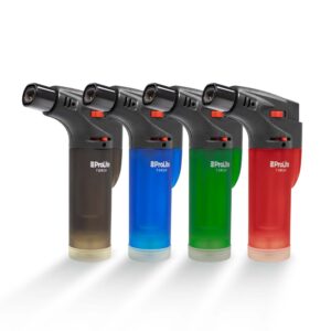 Compact double torch lighter in black red green blue frosty colors suitable for indoor and outdoor use