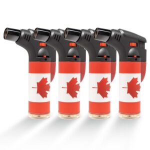 Compact torch lighter in canadian flag color suitable for indoor and outdoor use