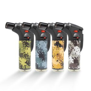 Compact torch lighter in variety of camou colors suitable for indoor and outdoor use.