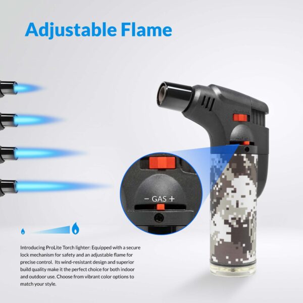 ProLite Torch Lighter Butane Refillable, Adjustable Jet, Camou Design - Image 6