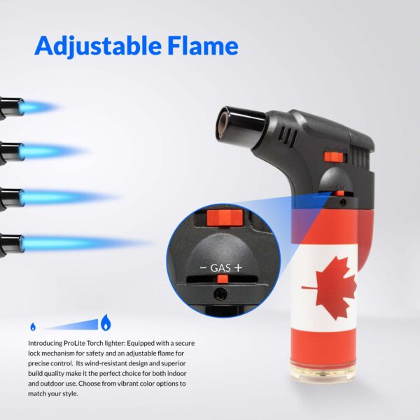 ProLite Torch Lighter Butane Refillable, Adjustable Jet Flame, Powerful Windproof, Safety Lock, For Indoors and Outdoors, Canada Flag Set 4 Pack - Image 3