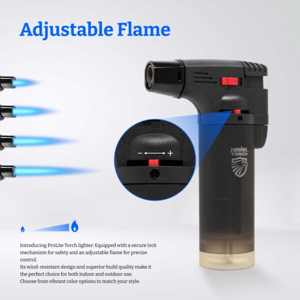 Hawk torch lighter with adjustable flame feature