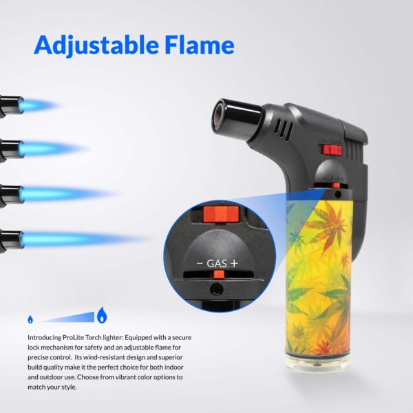 ProLite Torch Lighter Butane Refillable, Adjustable Jet Flame, Powerful Windproof, Safety Lock, For Indoors and Outdoors, Leaf Set 4 Pack - Image 3