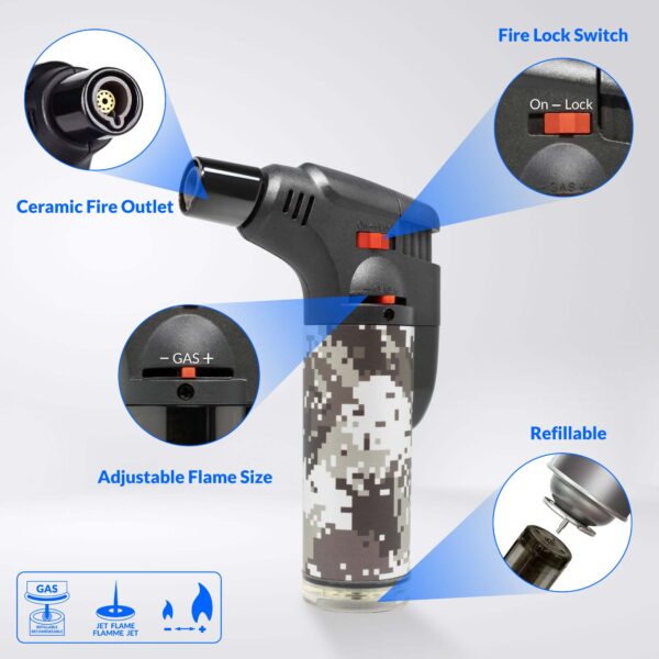 ProLite Torch Lighter Butane Refillable, Adjustable Jet, Camou Design - Image 5