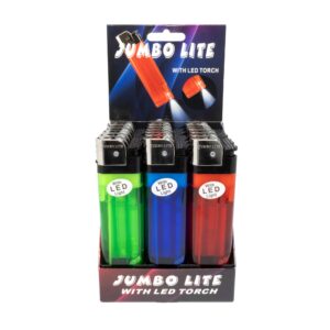 18 pack lighters with flash light in red blue green colors