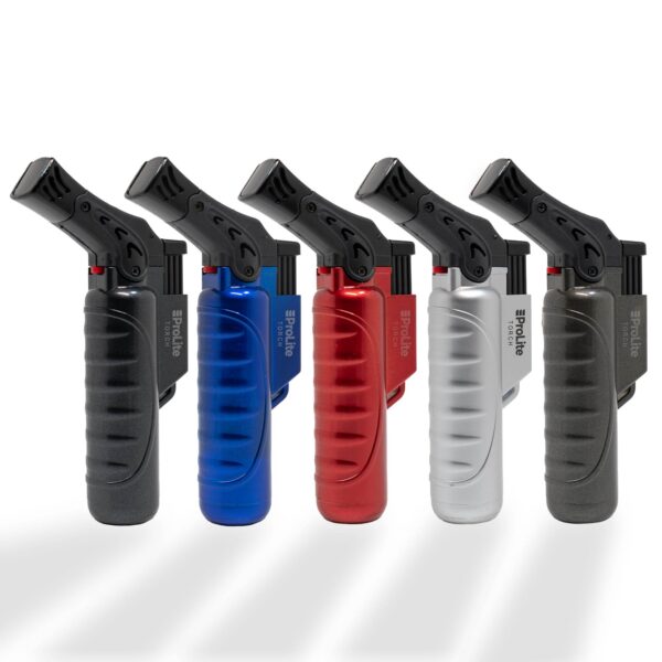 5 pack Turbo Torch Lighter in metalic black red blue silver colors perfect for candles and firework ignition.