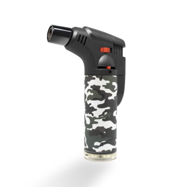 A single Prolite Torch Lighter in black and white army design