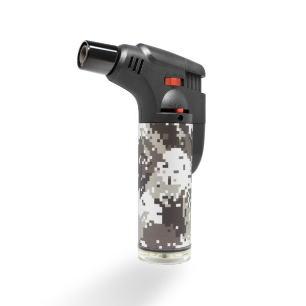 A single Prolite Torch Lighter in black and white camou design