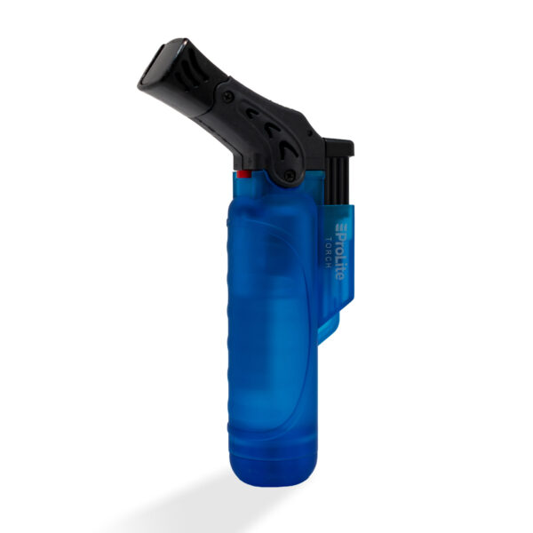 A single turbo torch lighter in frosty blue color with safety lock