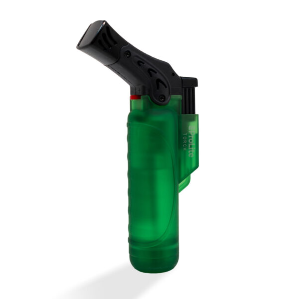 A single turbo torch lighter in frosty green color with butane refillable gas tank