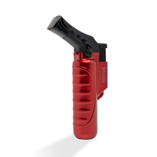 A single turbo torch lighter in metalic red color with safety lock